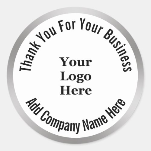 Business Black White Silver Thank You Your Logo Classic Round Sticker