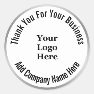Business Black White Silver Thank You Your Logo Classic Round Sticker
