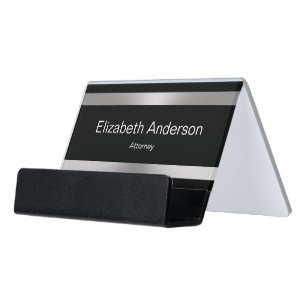 Business Black White & Silver with Name Job Title Desk Business Card Holder