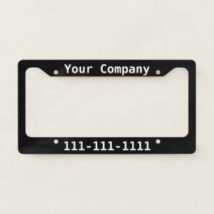 Business Black & White Text Phone Number Template License Plate Frame