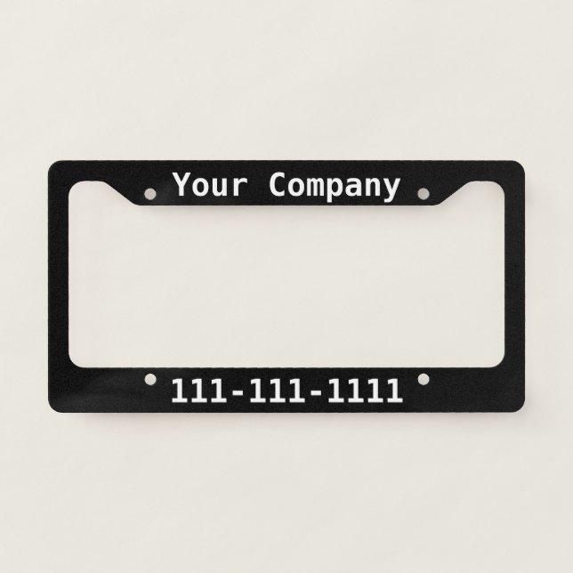 Business Black & White Text Phone Number Template License Plate Frame (Front)