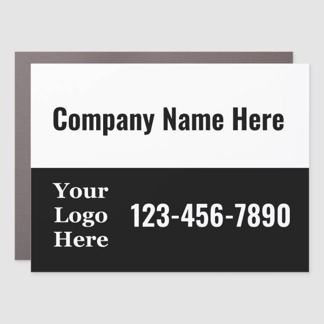 Business Black White Text Template Your Logo Here Car Magnet (Front)