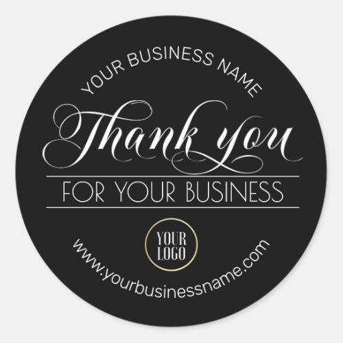 Business Black White Thank You  add your LOGO Classic Round Sticker