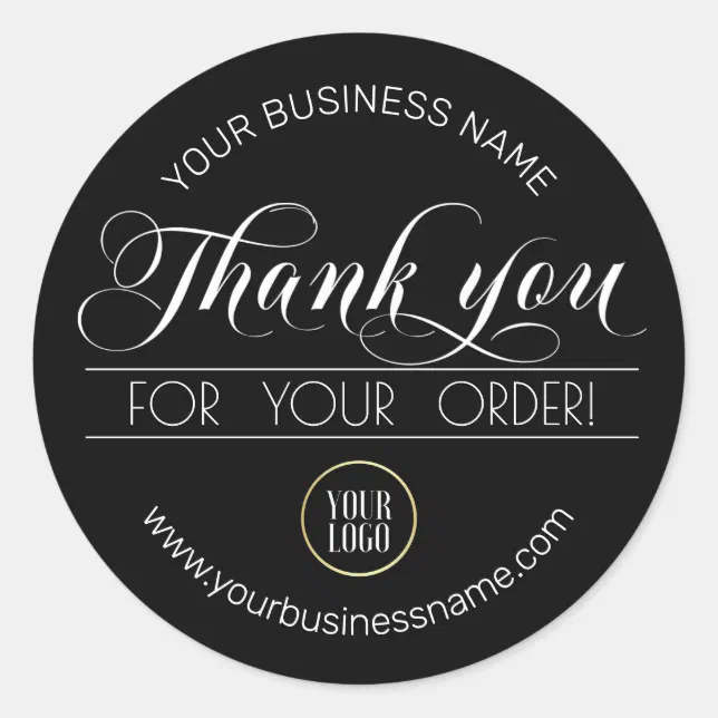 Business Black White Thank You Order | add LOGO Classic Round Sticker ...