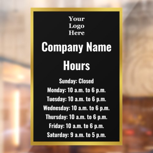 Business Black White Your Logo Hours of Operation Window Cling