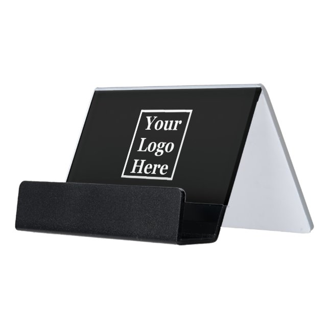 Business Black Your Logo Here Desk Business Card Holder (Angled Front)