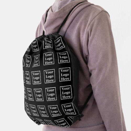 Business Black Your Logo Here Pattern Template Drawstring Bag