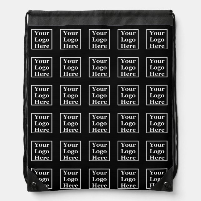 Business Black Your Logo Here Pattern Template Drawstring Bag (Front)
