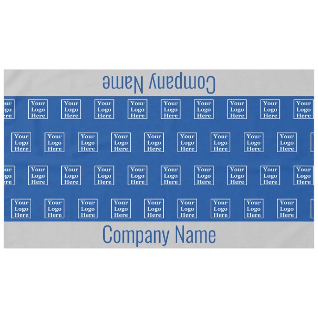 Business Blue and Gray Your Logo Here Tablecloth (Front (Horizontal))