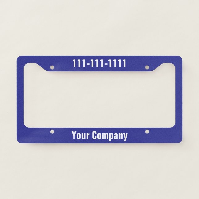 Business Blue and White Company Name Text License Plate Frame (Front)