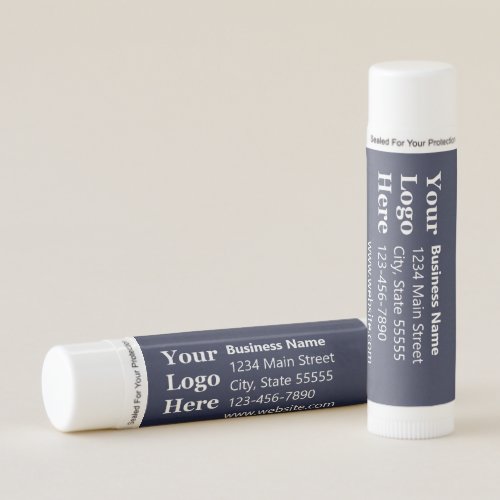 Business Blue and White Name Address Phone Logo Lip Balm