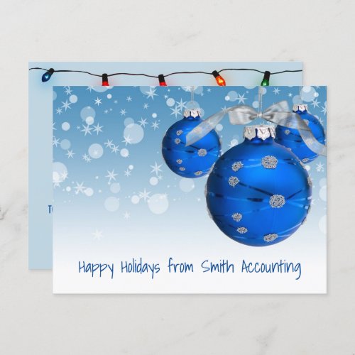 Business Blue Christmas Ornament  Holiday Postcard