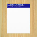 Business Blue Letterhead on Paper Sheet<br><div class="desc">Paper sheet with customizable heading. Paper sheet as letterhead. Customize the heading by uploading your business logo, typing your business or company name, address, phone number, e-mail and website or social media page. Paper sheet with your business name on heading to advertise your business or promote your brand name to...</div>