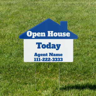 Business Blue Real Estate Agent Open House Today Sign