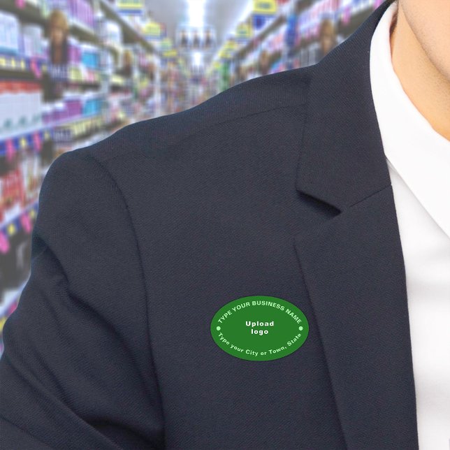 Business Brand Green Oval Name Tag (Build brand name awareness. Your business brand on green oval name tag.)