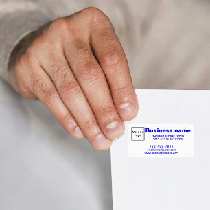Business Brand in Blue Text on Address Label