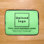 Business Brand Light Green Laptop Sleeve<br><div class="desc">Customizable laptop sleeve that you use to build brand name awareness. Contents are your business logo, business or company name, address and phone number. Design is dark green texts on light green background. Please check the appearance after uploading logo and typing texts. If the appearance is pleasing to you, you...</div>