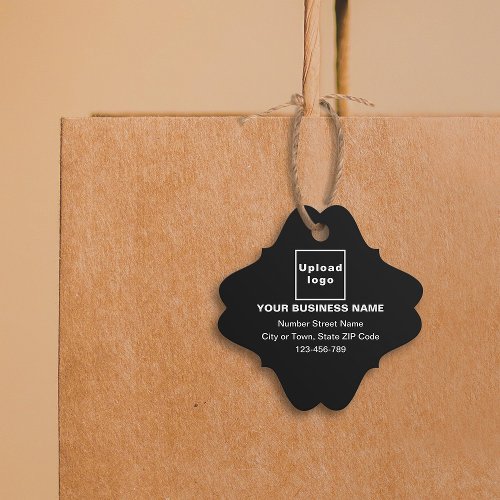 Business Brand on Black Fancy Square Shape Tag