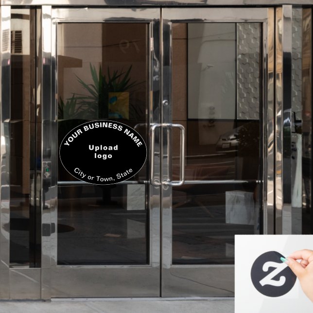 Business Brand on Black Oval Shape Window Cling (Office Door)