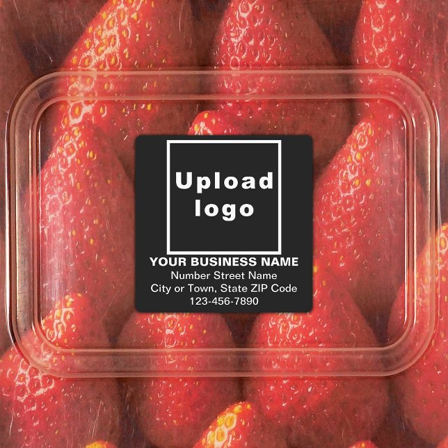 Business Brand on Black Square Adhesive Labels (Black square adhesive label with your business brand)