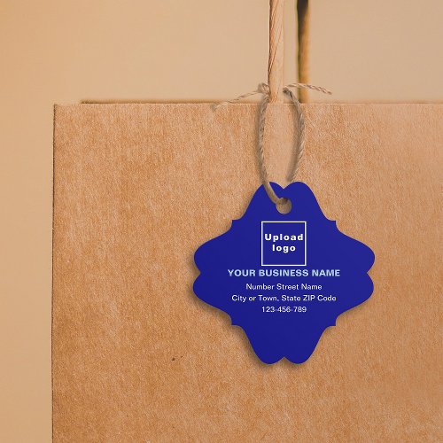 Business Brand on Blue Fancy Square Shape Tag