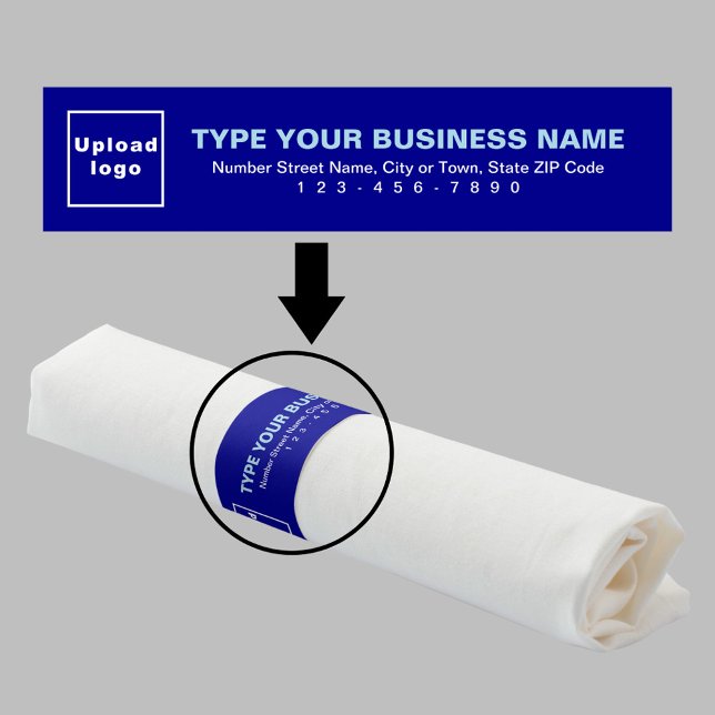 Business Brand on Blue Napkin Band (Build brand name awareness. Your business brand on blue napkin band.)