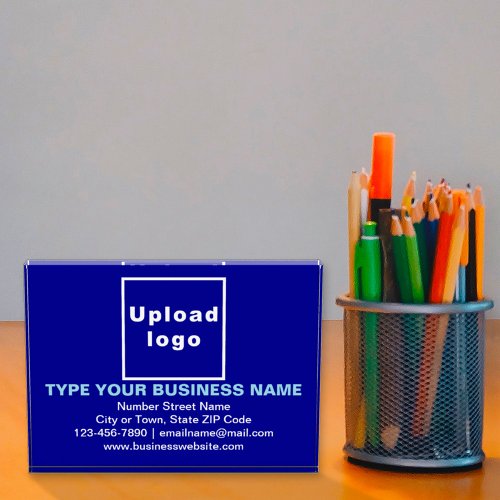 Business Brand on Blue Rectangle Acrylic Block