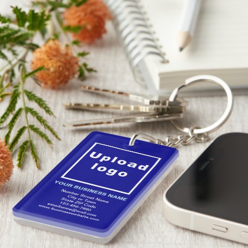 Business Brand on Blue Rectangle Acrylic Keychain
