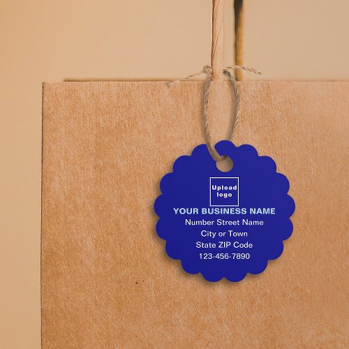 Business Brand on Blue Scalloped Round Shape Tag