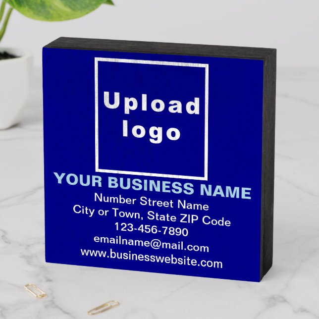 Business Brand on Blue Square Wood Box Sign (In Situ Horizontal)