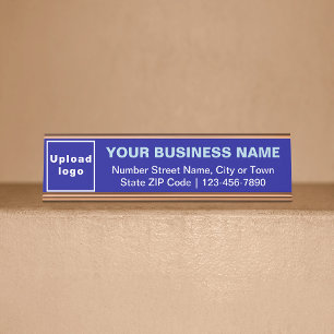 Business Brand on Blue Standard Desk Name Plate