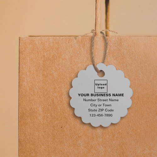 Business Brand on Gray Scalloped Round Shape Tag