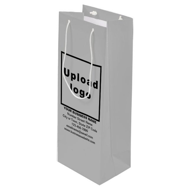Business Brand on Gray Wine Gift Bag (Front Angled)