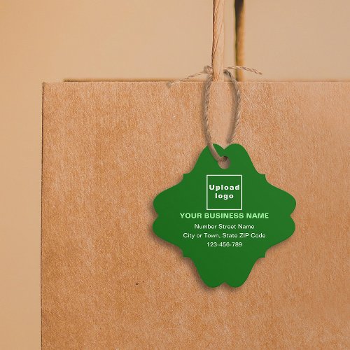 Business Brand on Green Fancy Square Shape Tag