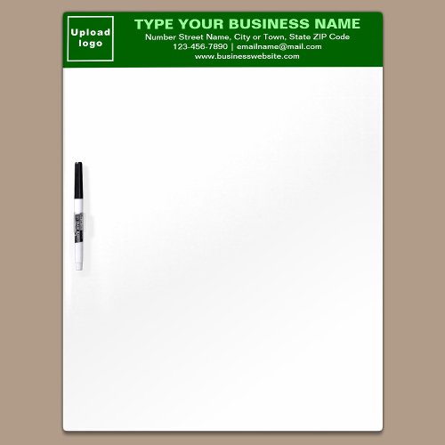 Business Brand on Green Header of Dry Erase Board