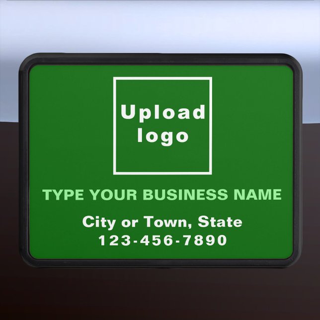Business Brand on Green Plastic Hitch Cover (Advertise your business while on the road. Green business branding on plastic hitch cover.)