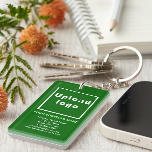 Business Brand on Green Rectangle Acrylic Keychain