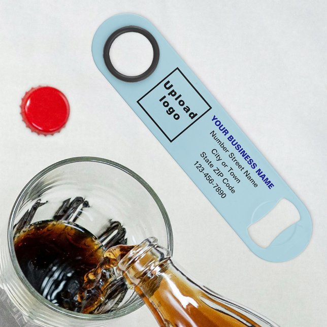 Business Brand on Light Blue Bottle Opener (Build brand name awareness. Your business brand on light blue long bottle opener.)