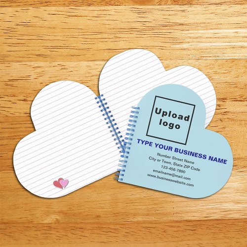 Business Brand on Light Blue Heart Shape Spiral Notebook