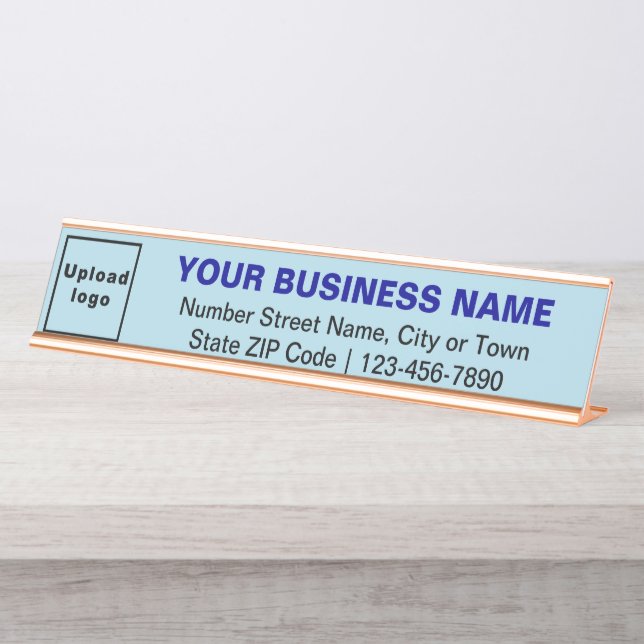 Business Brand on Light Blue Long Desk Name Plate (Front)