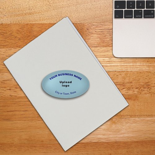 Business Brand on Light Blue Oval Shape Paperweight