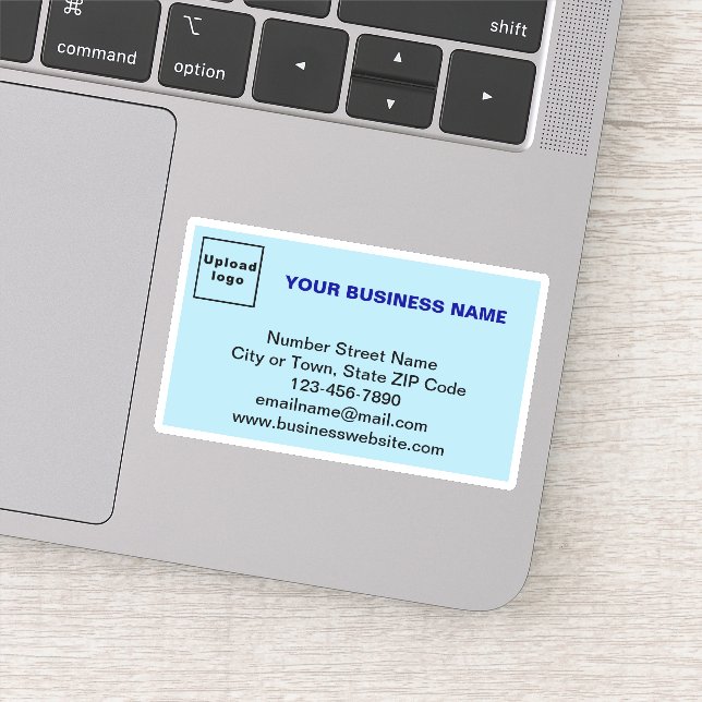 Business Brand on Light Blue Rectangle Vinyl Sticker (Detail)