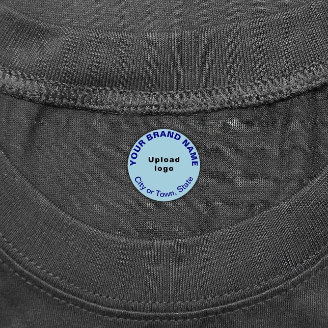 Business Brand on Light Blue Round Clothing Labels (Small light blue round clothing label with your business brand)