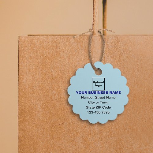 Business Brand on Light Blue Scalloped Round Tag