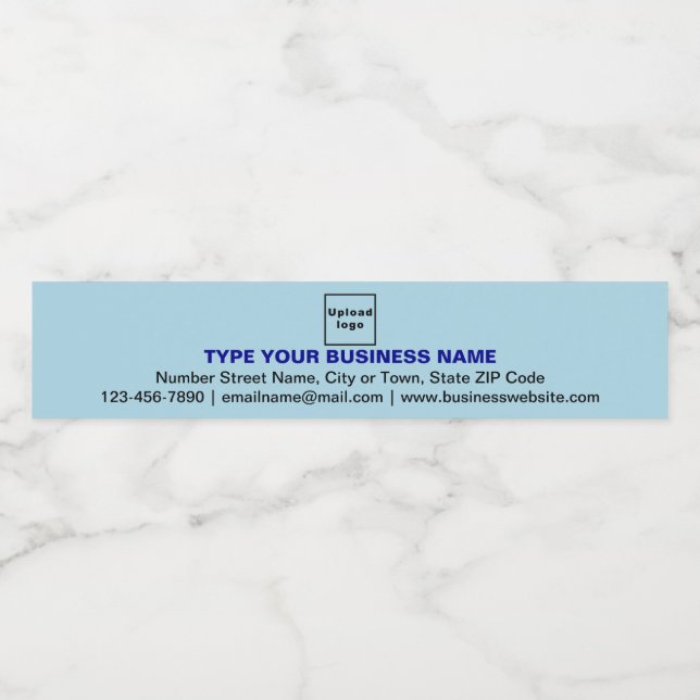 Business Brand on Light Blue Slim Water Bottle Label (Single Label)