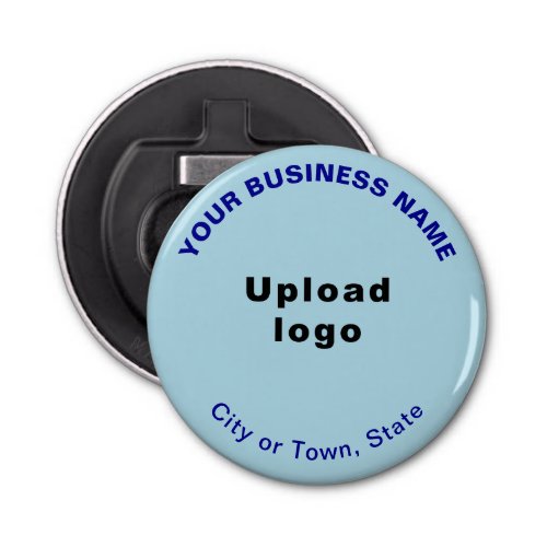 Business Brand on Light Blue Small Round Bottle Opener