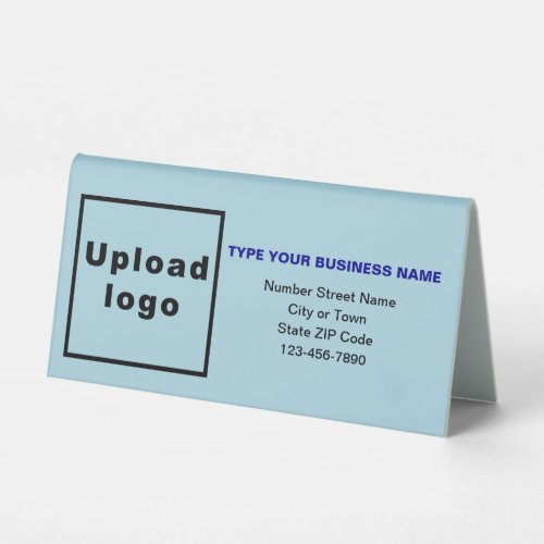 Business Brand on Light Blue Small Table Sign