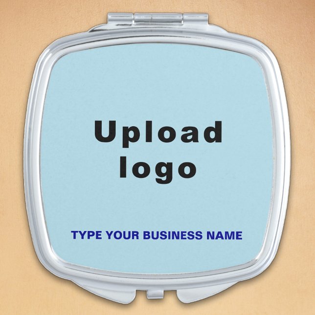 Business Brand on Light Blue Square Compact Mirror (Light blue business branding on square compact mirror. Women's accessory as promotional product.)