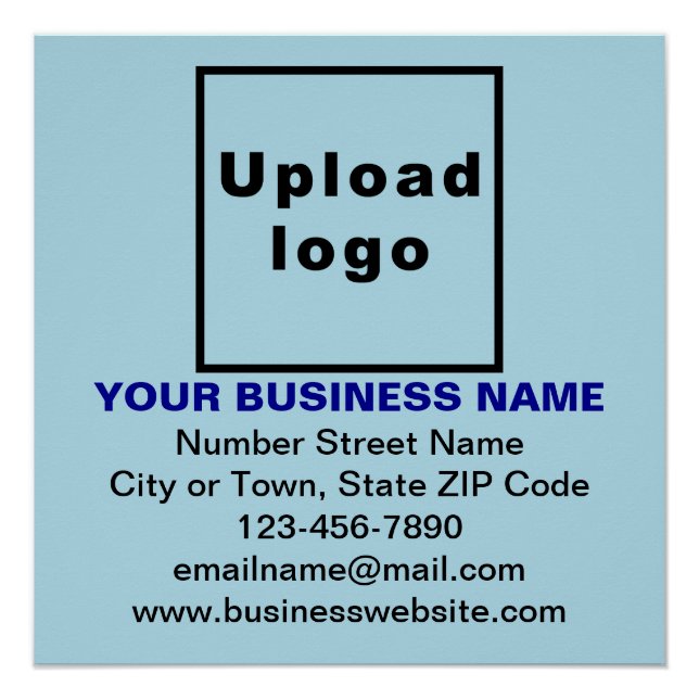 Business Brand on Light Blue Square Glossy Poster (Front)