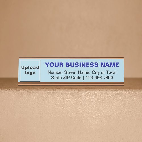 Business Brand on Light Blue Standard Desk Name Plate